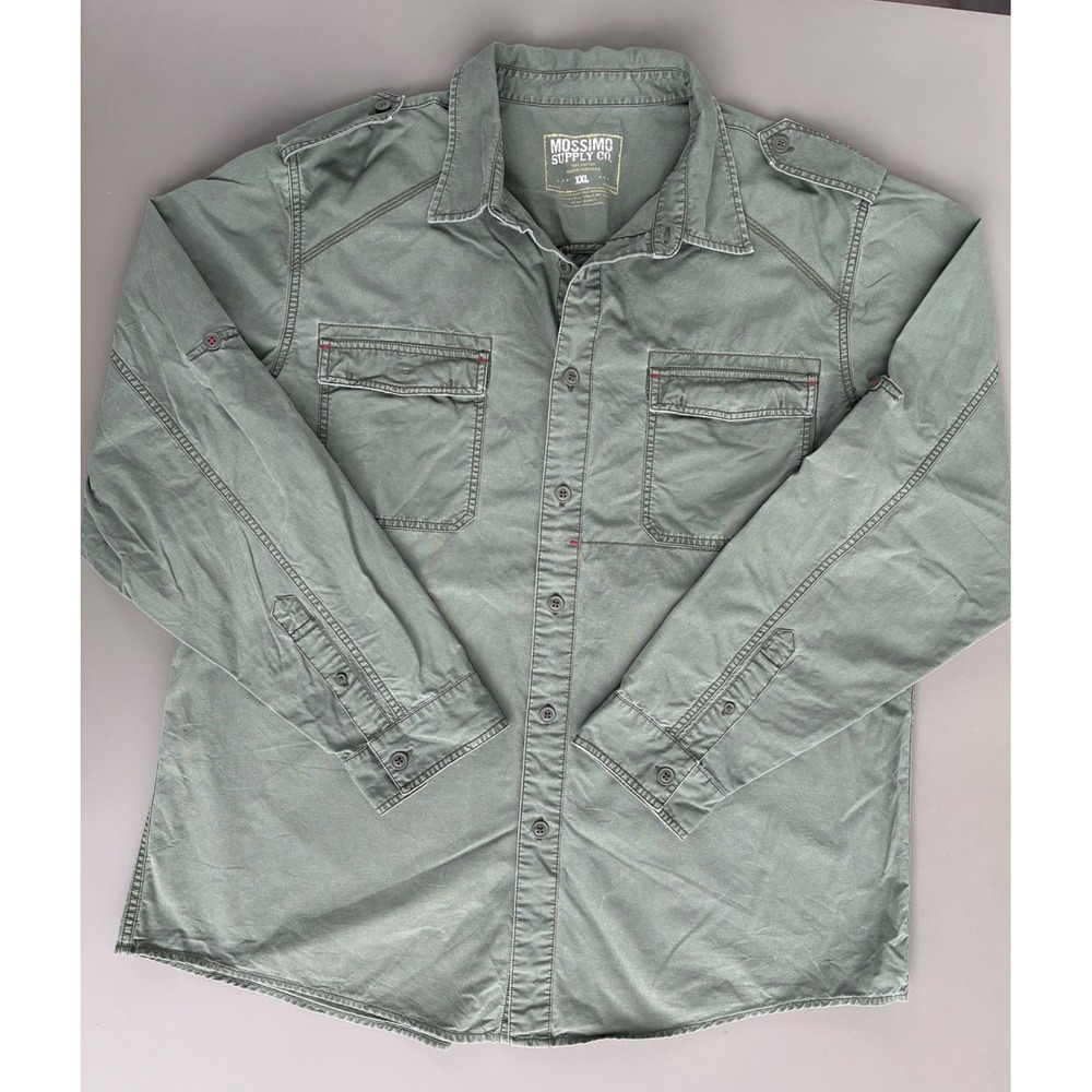 Mossimo Supply Co XXL Olive Green Military Utility Button Down Shirt Cotton